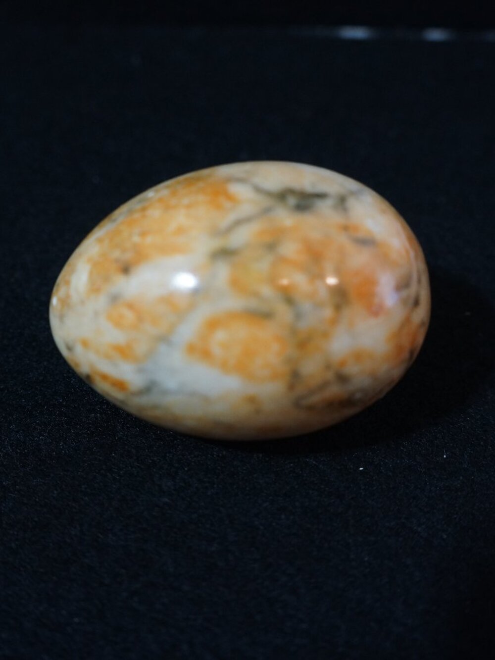 Vintage Polished Stone Egg Paperweight 2.25” Yellow Jasper Marble Boho Decor